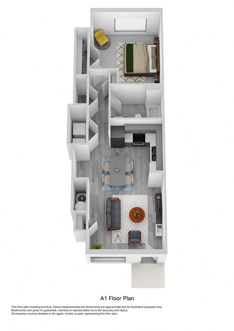 Floor plan for 1 bed, 1 bath, 684 sqft